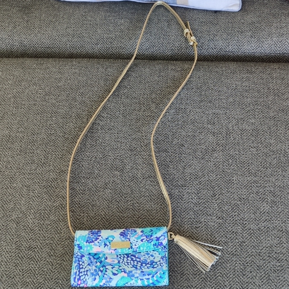 Lilly Pulitzer Blue and Tan Crossbody Bag